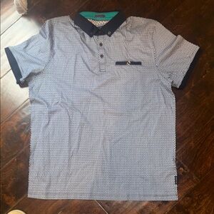 Ted Baker Blue and White Polo Shirt with Textured Fabric